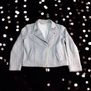 JUICY COUTURE Womens Jacket Large Gray Moto Zip Up Fleece Sweatshirt Pockets